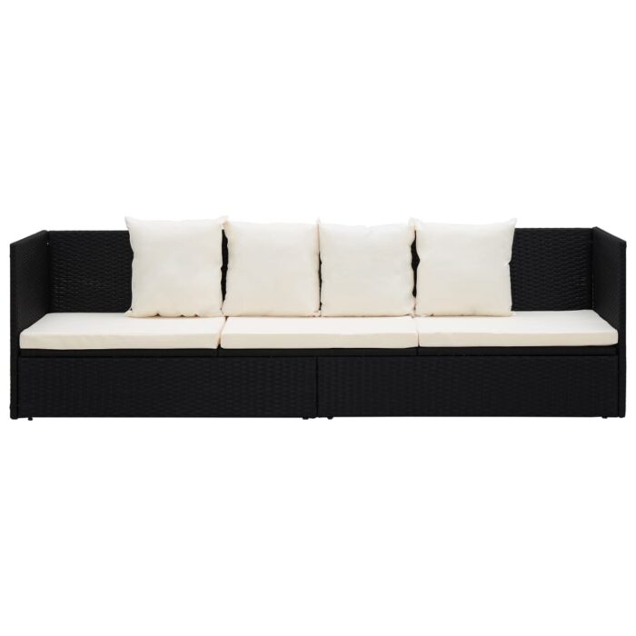 Lit de jardin avec coussin et oreillers Résine tressée Noir – Image 4
