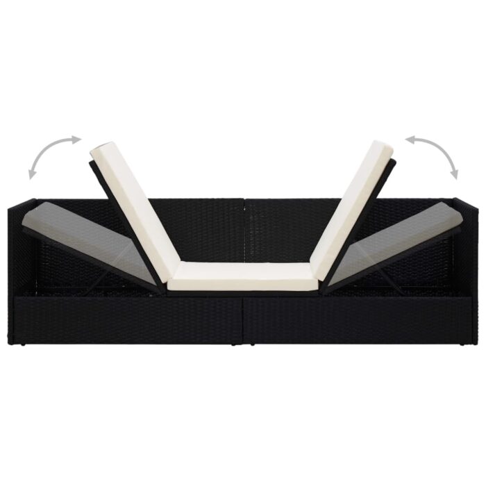 Lit de jardin avec coussin et oreillers Résine tressée Noir – Image 5