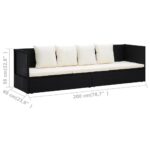 Lit de jardin avec coussin et oreillers Résine tressée Noir – Image 7