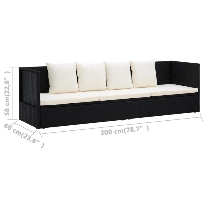 Lit de jardin avec coussin et oreillers Résine tressée Noir – Image 7