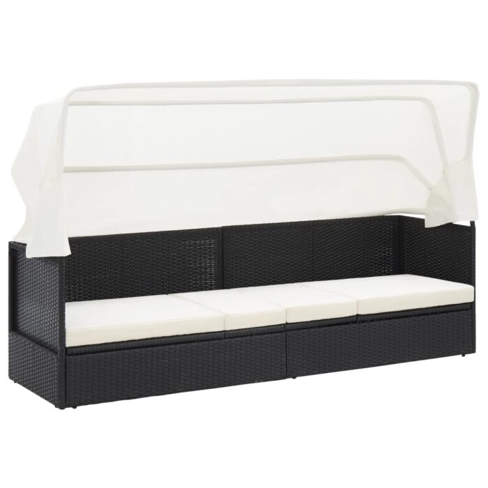 Canapé de jardin avec auvent Noir Résine tressée – Image 1