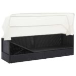 Canapé de jardin avec auvent Noir Résine tressée – Image 2