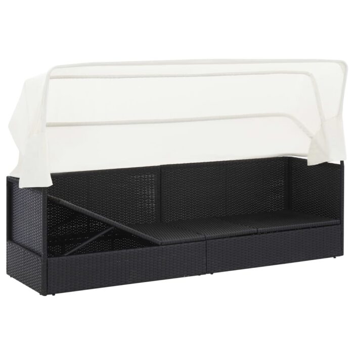 Canapé de jardin avec auvent Noir Résine tressée – Image 2