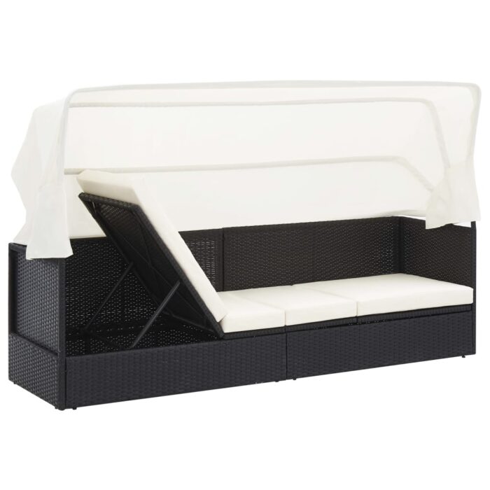 Canapé de jardin avec auvent Noir Résine tressée – Image 3