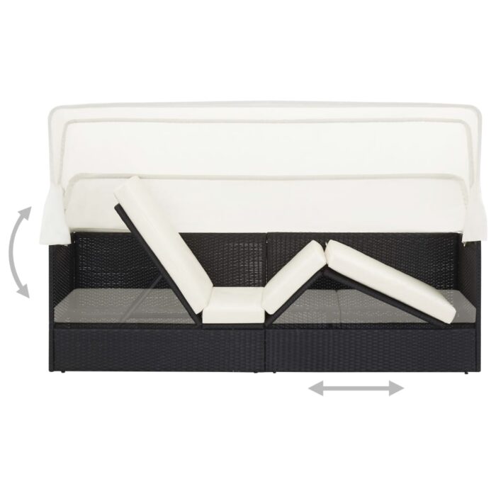 Canapé de jardin avec auvent Noir Résine tressée – Image 4