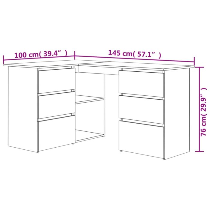 Bureau d'angle Chêne sonoma 145x100x76 cm Bois d'ingénierie – Image 7