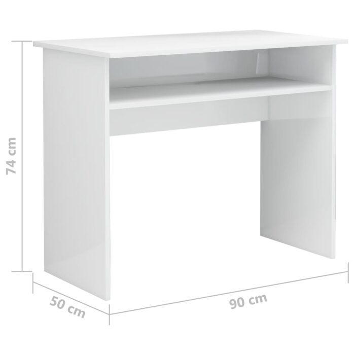 Bureau Blanc brillant 90x50x74 cm Bois d'ingénierie – Image 4