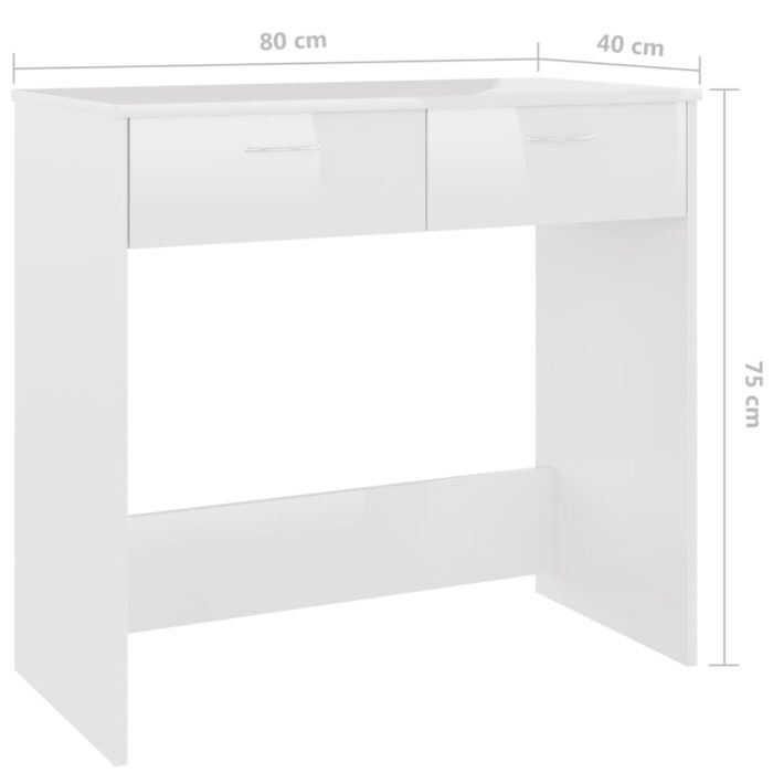 Bureau Blanc brillant 80x40x75 cm Aggloméré – Image 4