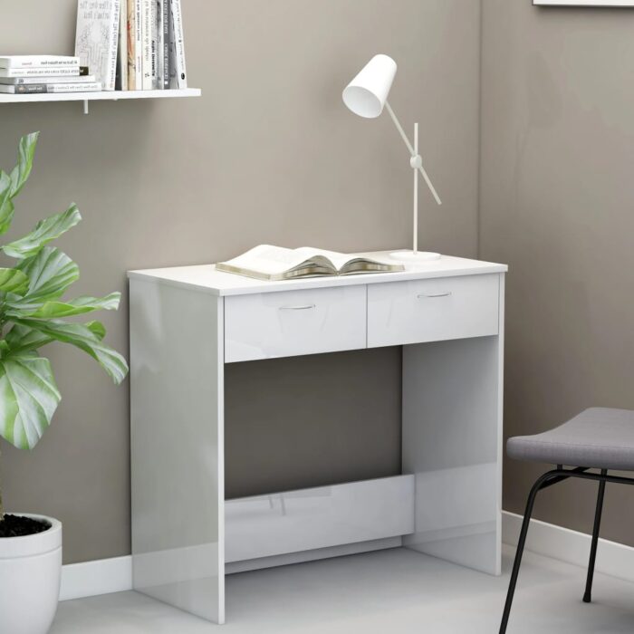 Bureau Blanc brillant 80x40x75 cm Aggloméré – Image 1