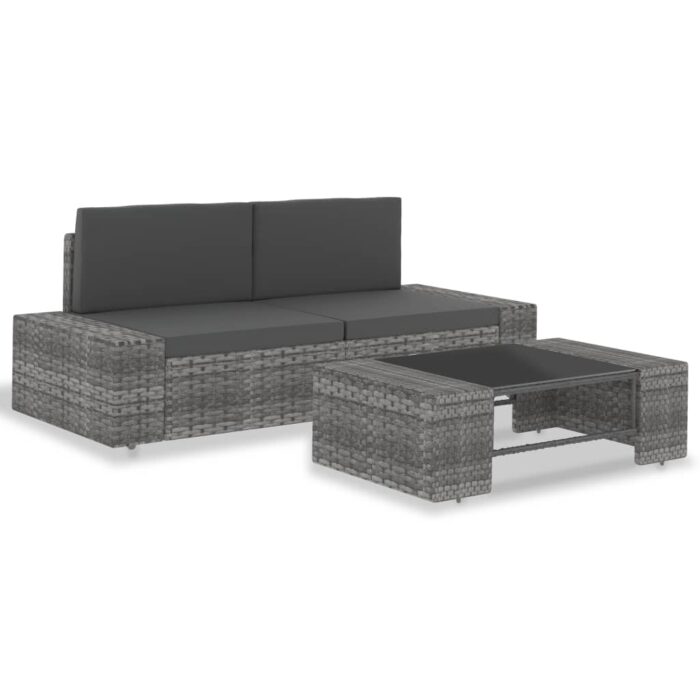Salon de jardin 3 pcs Résine tressée Gris – Image 1
