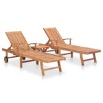 Chaises longues lot de 2 avec table Bois de teck solide
