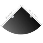 Étagères d'angle 2 pcs et supports chromés Verre Noir 25x25 cm – Image 6