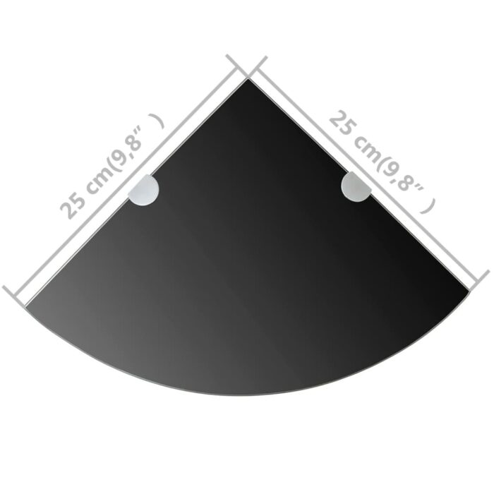 Étagères d'angle 2 pcs et supports chromés Verre Noir 25x25 cm – Image 6