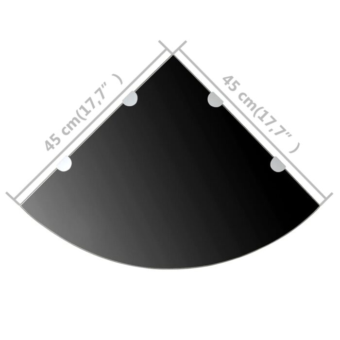 Étagères d'angle 2 pcs et supports chromés Verre Noir 45x45 cm – Image 5