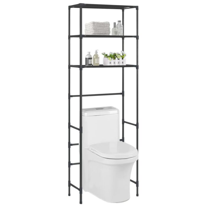 Support de rangement de toilette à 3 niveaux Noir 53x28x169 cm – Image 1