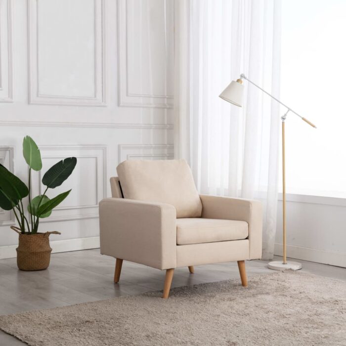 Fauteuil Crème Tissu – Image 1