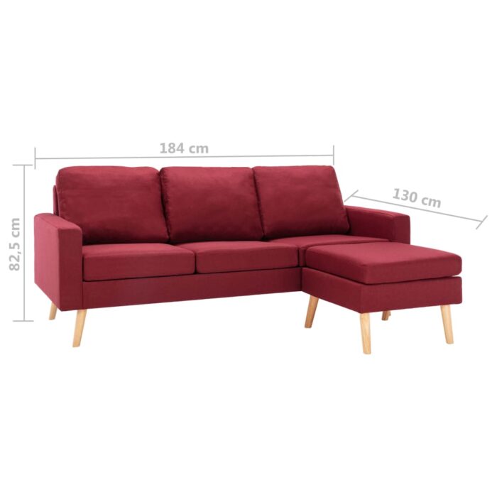 Canapé à 3 places avec repose-pied Rouge bordeaux Tissu – Image 5