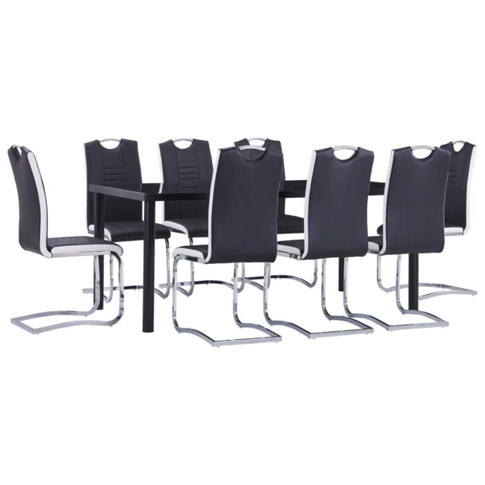 Ensemble de salle à manger 9 pcs Similicuir Noir – Image 1