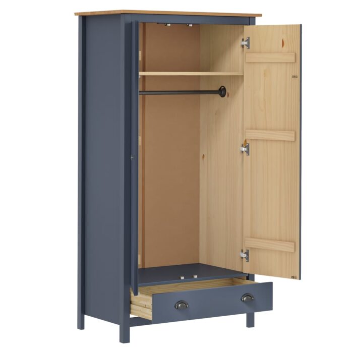Garde-robe à 2 portes Hill Gris 89x50x170cm Bois de pin solide – Image 3