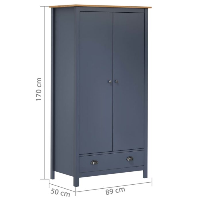 Garde-robe à 2 portes Hill Gris 89x50x170cm Bois de pin solide – Image 6