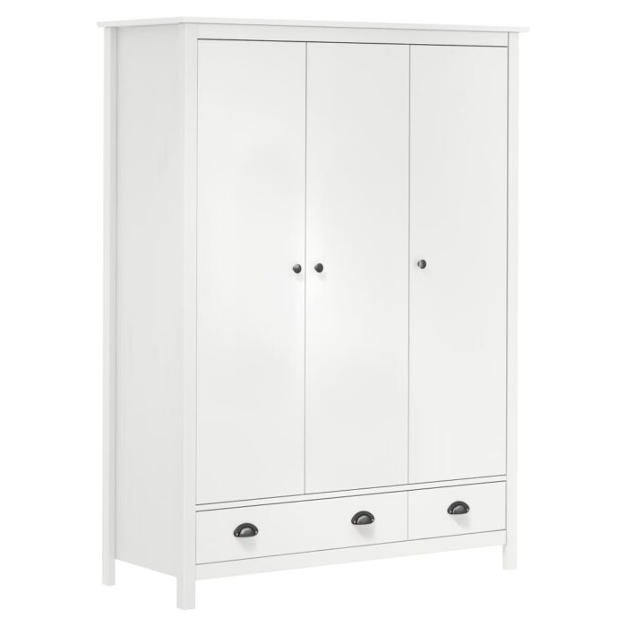 Garde-robe à 3 portes Hill Blanc 127x50x170 cm Bois pin solide – Image 1