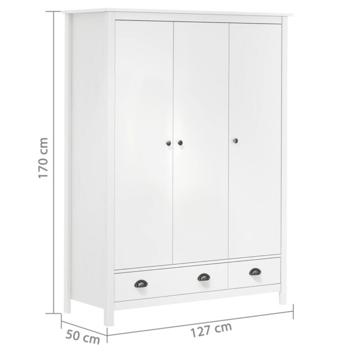 Garde-robe à 3 portes Hill Blanc 127x50x170 cm Bois pin solide – Image 8