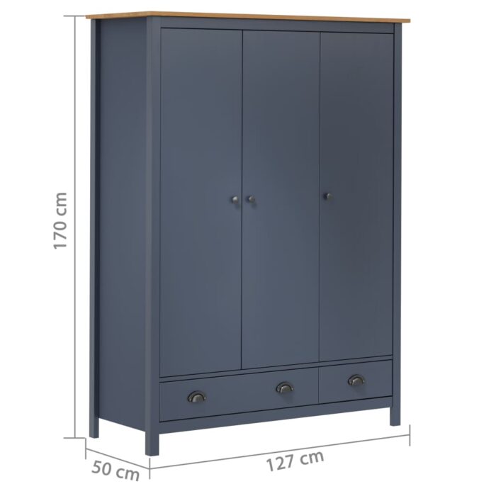 Garde-robe à 3 portes Hill Gris 127x50x170 cm Pin solide – Image 6