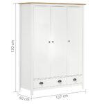 Garde-robe à 3 portes Hill Blanc 127x50x170 cm Bois pin solide – Image 8