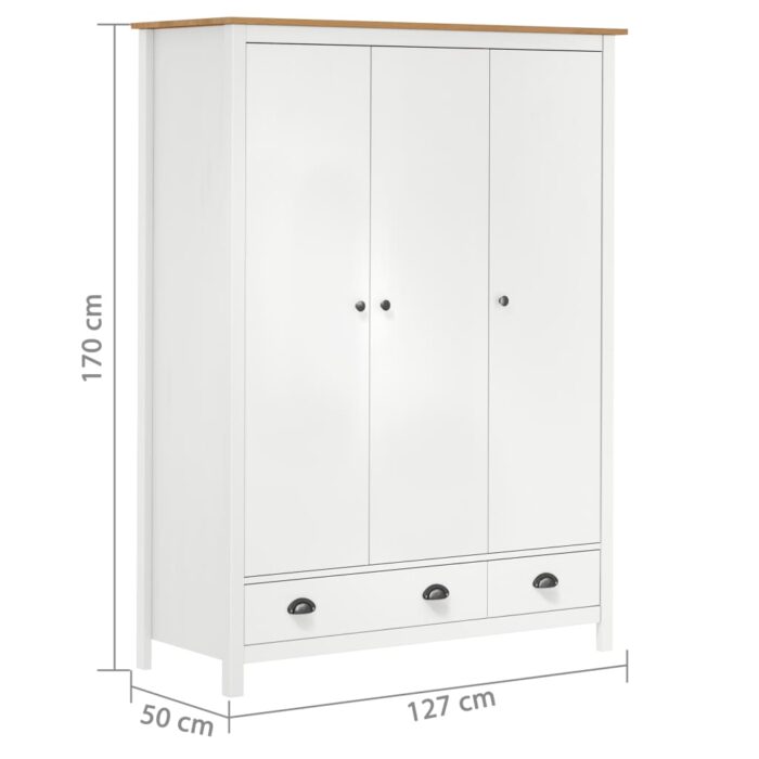 Garde-robe à 3 portes Hill Blanc 127x50x170 cm Bois pin solide – Image 8