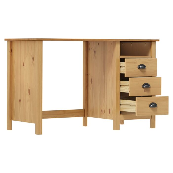 Bureau Hill avec 3 tiroirs 120x50x74 cm Pin solide – Image 2