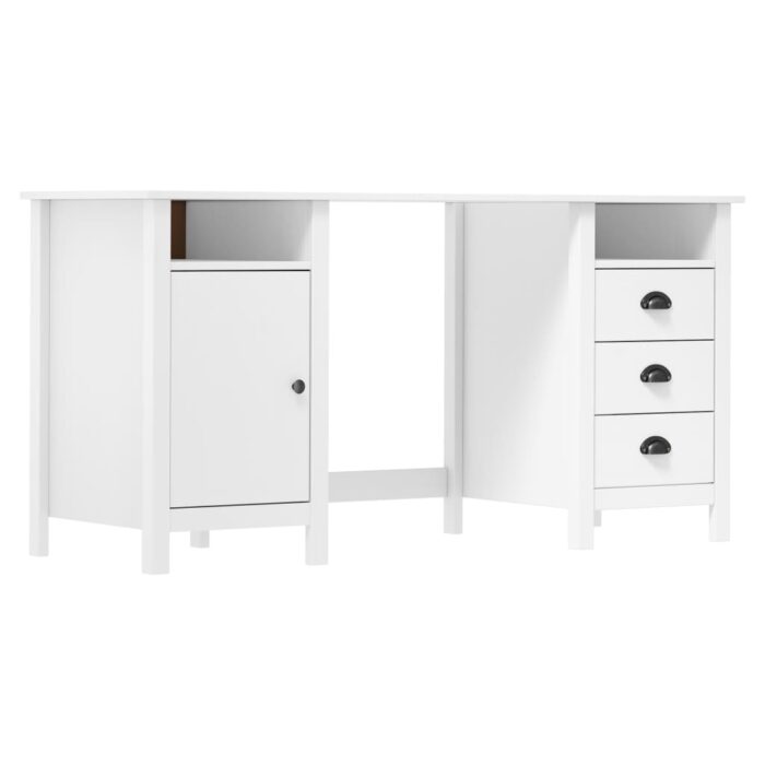 Bureau Hill Blanc 150x50x74 cm Bois de pin solide – Image 1