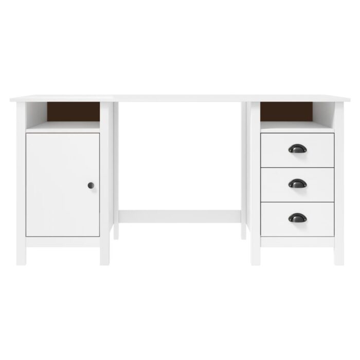 Bureau Hill Blanc 150x50x74 cm Bois de pin solide – Image 2