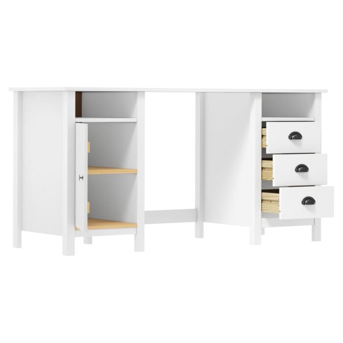 Bureau Hill Blanc 150x50x74 cm Bois de pin solide – Image 3