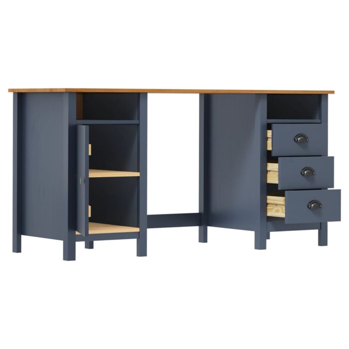 Bureau Hill Gris 150x50x74 cm Bois de pin solide – Image 2