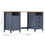 Bureau Hill Gris 150x50x74 cm Bois de pin solide – Image 5