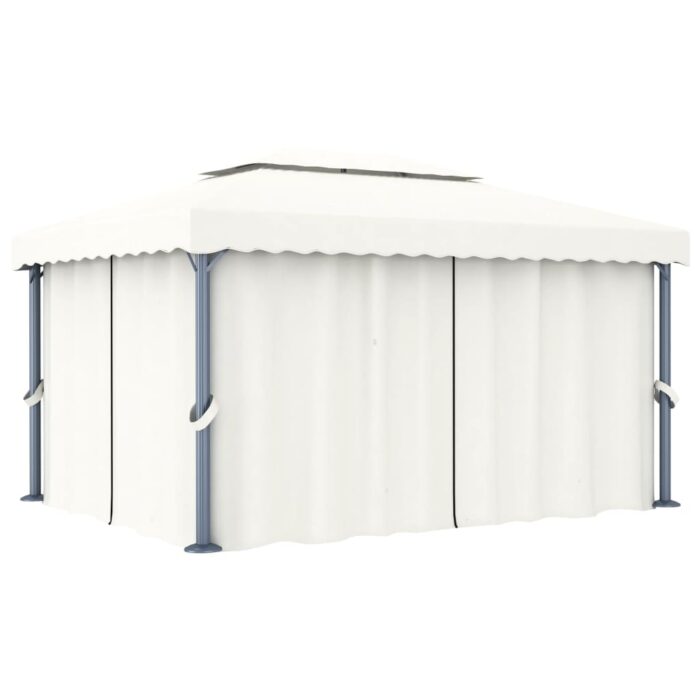 Tonnelle avec rideau 4x3 m Blanc crème Aluminium – Image 1
