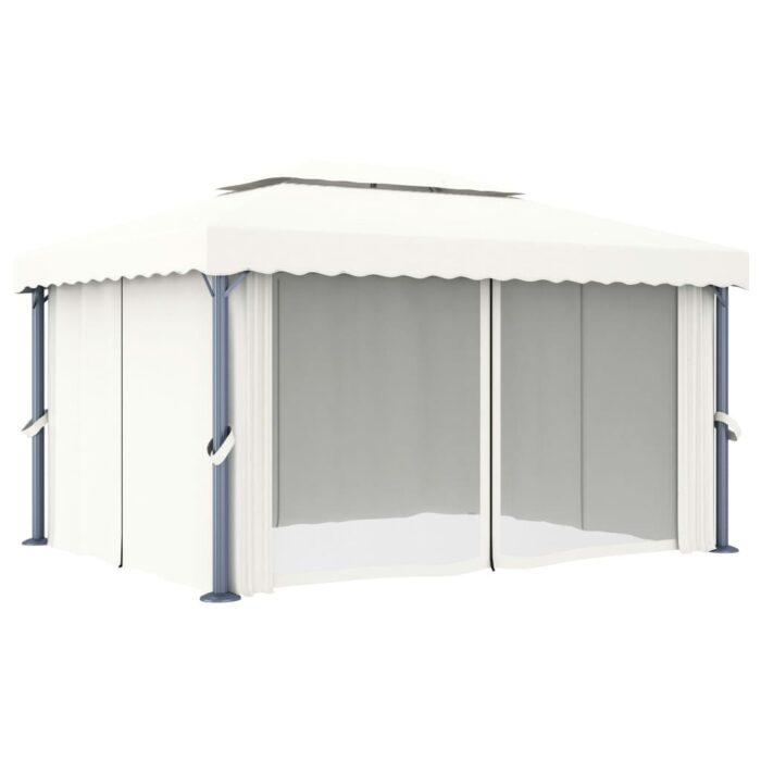Tonnelle avec rideau 4x3 m Blanc crème Aluminium – Image 2