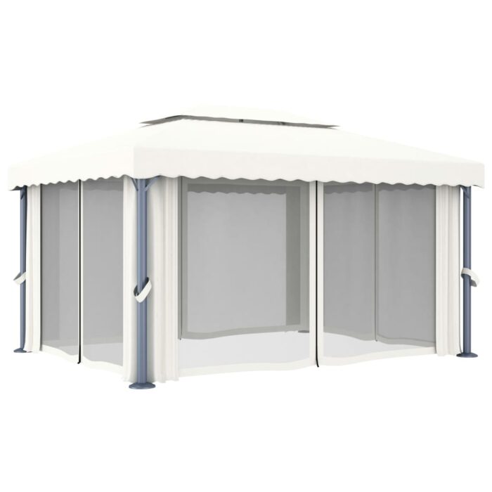 Tonnelle avec rideau 4x3 m Blanc crème Aluminium – Image 3