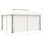 Tonnelle avec rideau 4x3 m Blanc crème Aluminium – Image 6