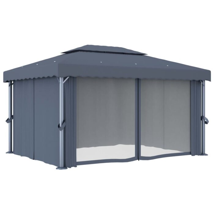 Tonnelle avec rideau 4x3 m Anthracite Aluminium – Image 2