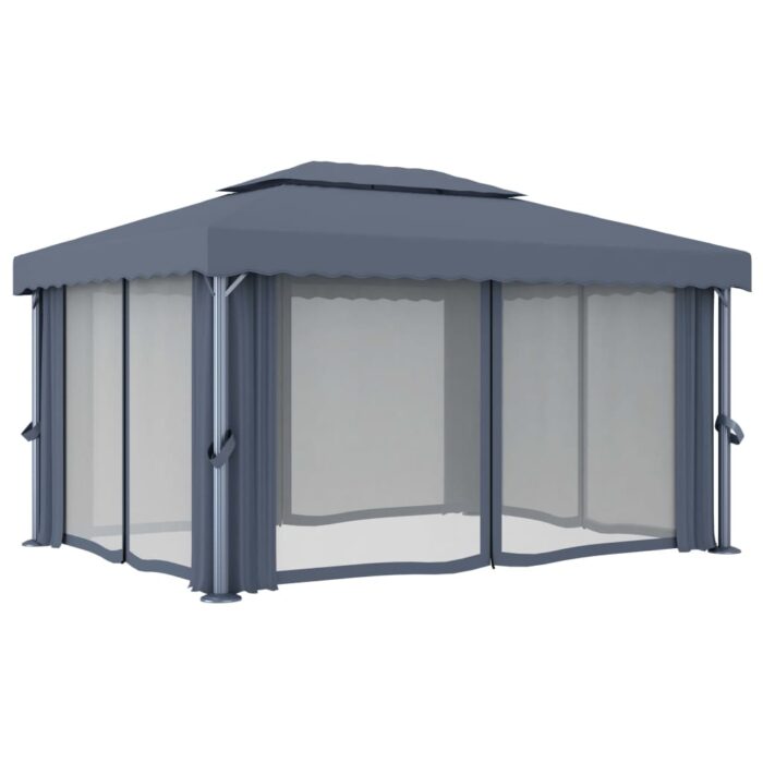 Tonnelle avec rideau 4x3 m Anthracite Aluminium – Image 3