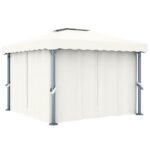 Tonnelle avec rideau 3x3 m Blanc crème Aluminium