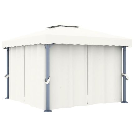Tonnelle avec rideau 3x3 m Blanc crème Aluminium