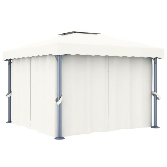 Tonnelle avec rideau 3x3 m Blanc crème Aluminium – Image 1