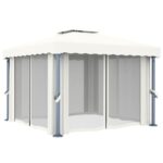 Tonnelle avec rideau 3x3 m Blanc crème Aluminium – Image 2