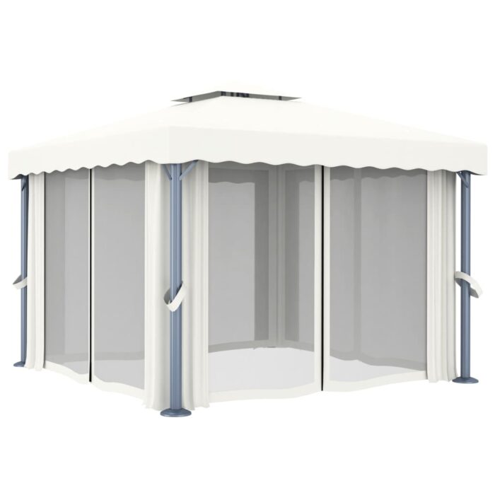 Tonnelle avec rideau 3x3 m Blanc crème Aluminium – Image 2