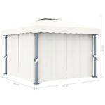 Tonnelle avec rideau 3x3 m Blanc crème Aluminium – Image 5