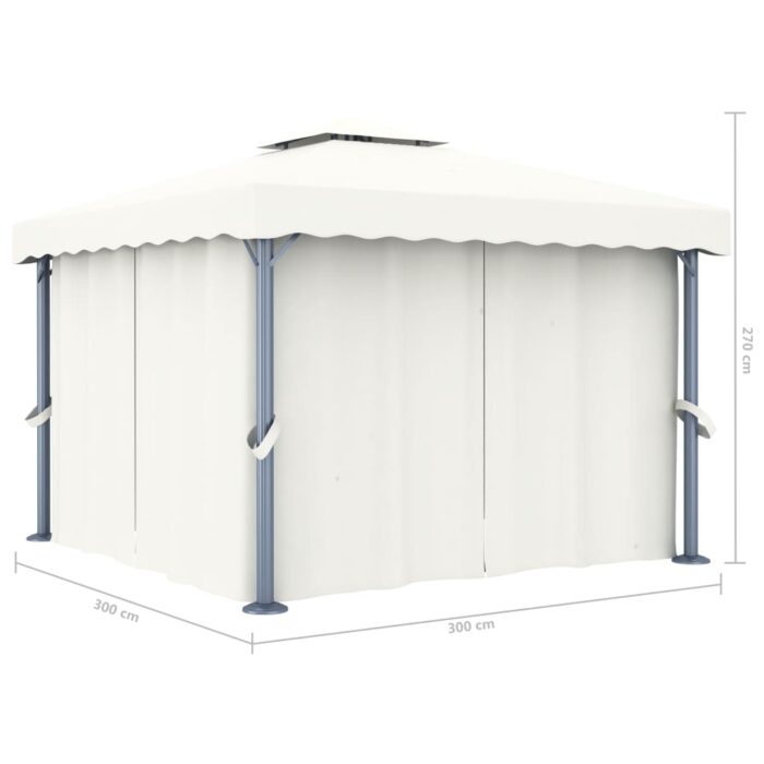 Tonnelle avec rideau 3x3 m Blanc crème Aluminium – Image 5