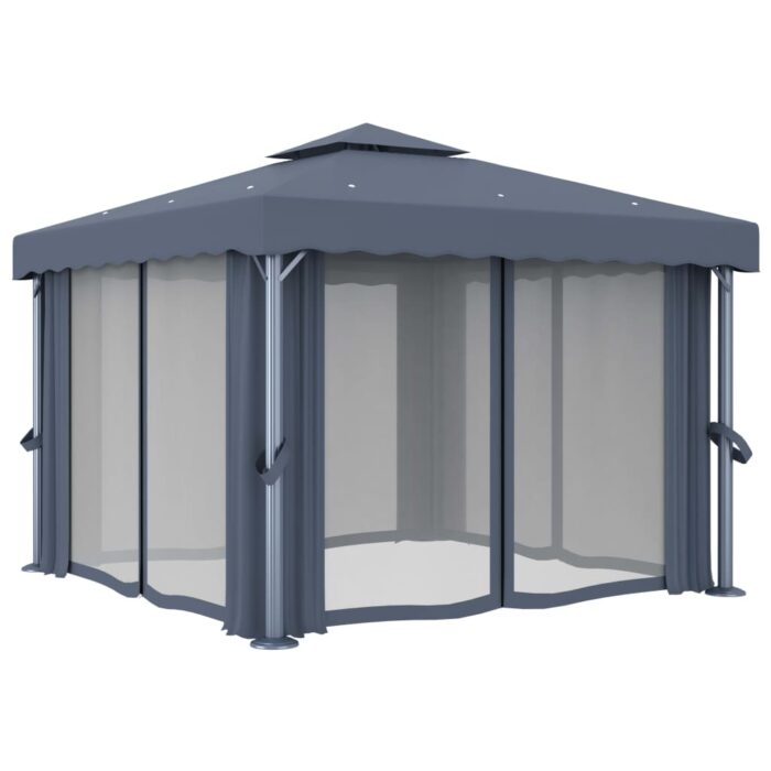 Tonnelle avec rideau 3x3 m Anthracite Aluminium – Image 2