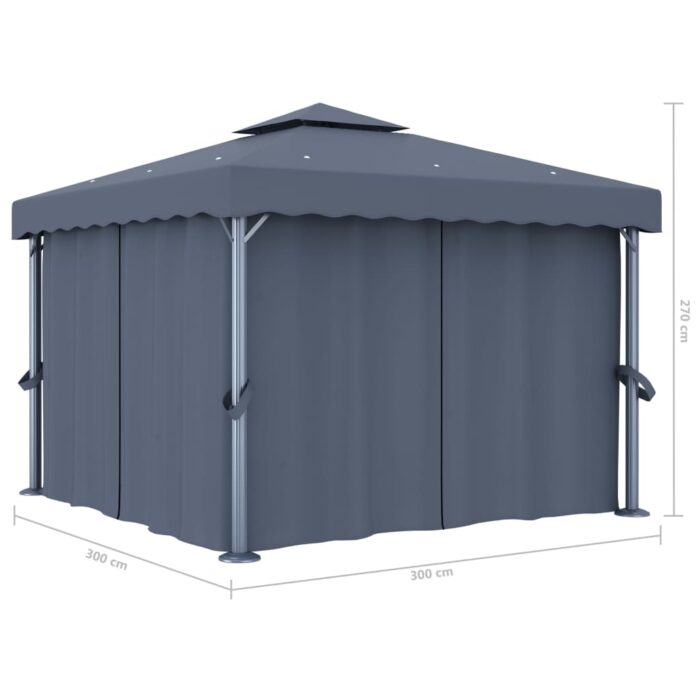 Tonnelle avec rideau 3x3 m Anthracite Aluminium – Image 5